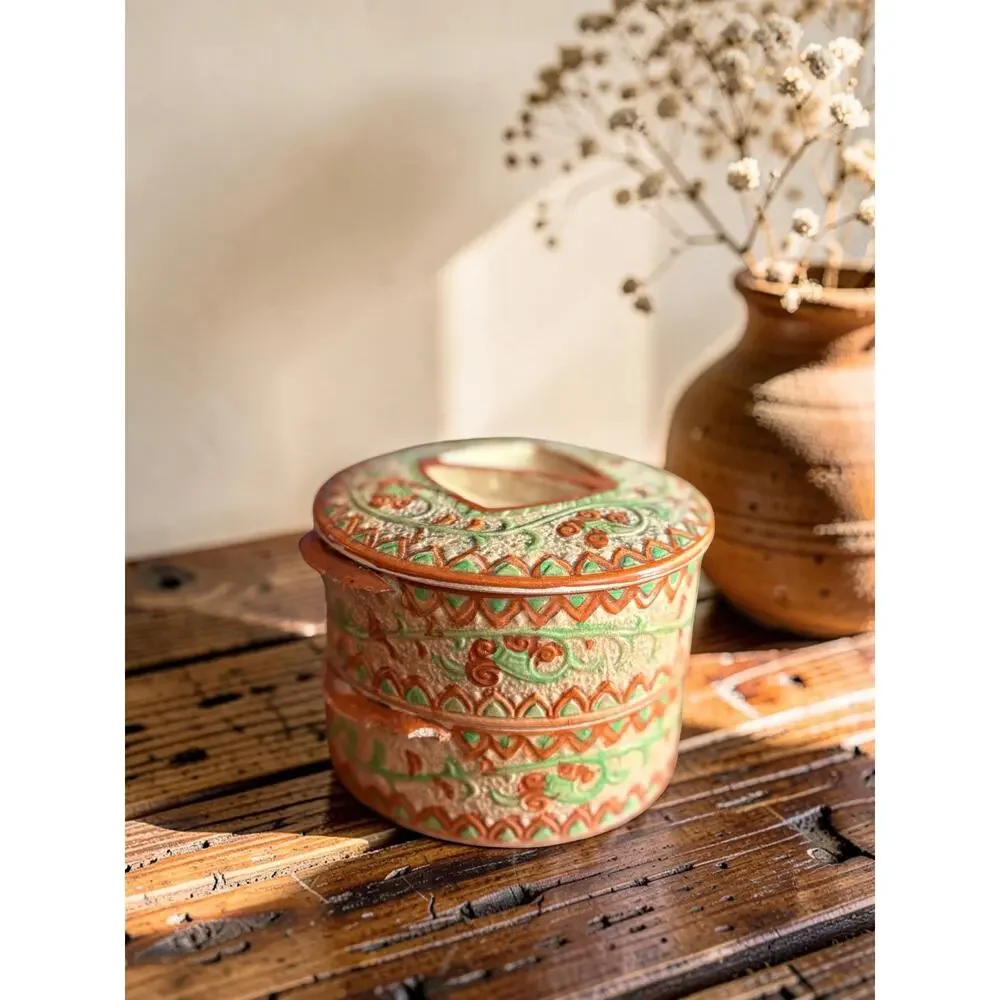 Vintage Japanese Double Stacking Stoneware Lidded Container | Made in Japan